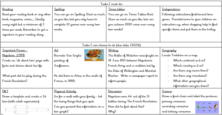 This is our current set of extra home learning tasks! :)
